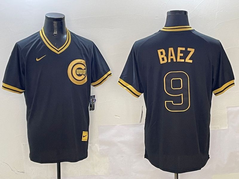 Men Chicago Cubs #9 Baez Black Gold Game 2025 Nike MLB Jersey style 3121